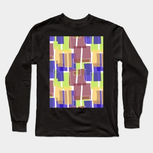Colorful Brown Mid Century Modern 60s Style Geometric Cut Outs Pattern Long Sleeve T-Shirt